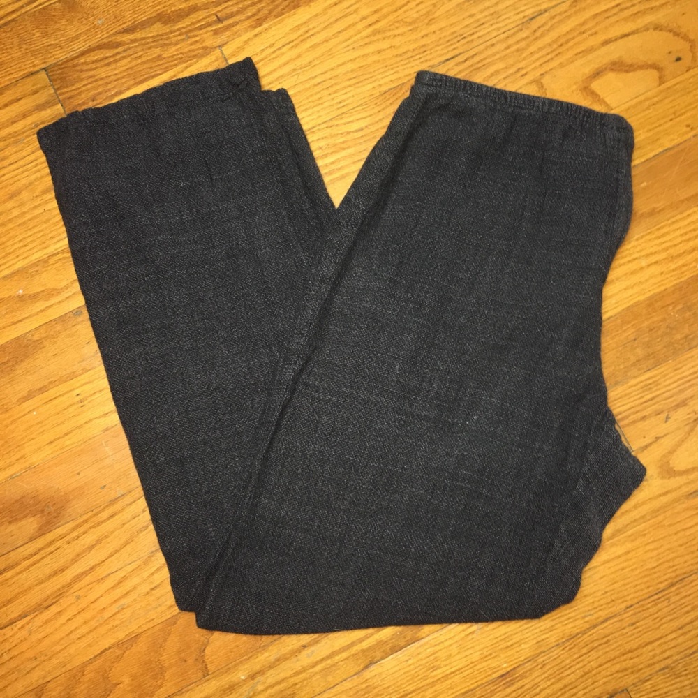 Eileen Fisher Grey Linen Blend Trouser Pants (M) Travel (no wrinkles) seasonless